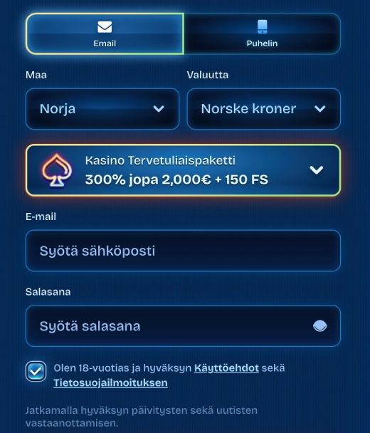 Rekisteröityminen DudeSpin Casino